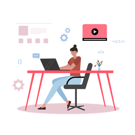 Female Web Developer Working On Project  Illustration