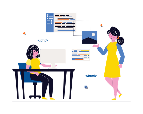 Female web developer working together Illustration