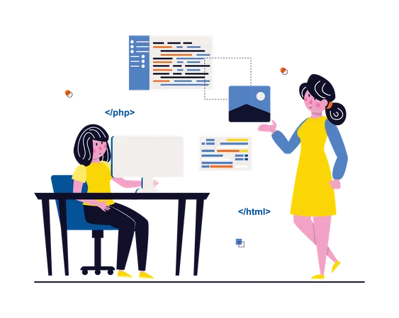 Female web developer working together Illustration