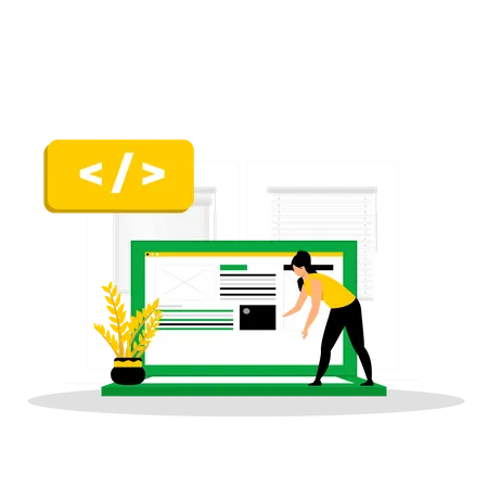 Female web developer working with code  Illustration