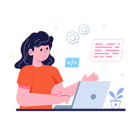 Female web developer writing code lines  Illustration