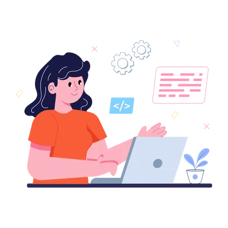 Female web developer writing code lines  Illustration