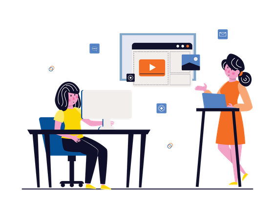 Female web developers working at office Illustration