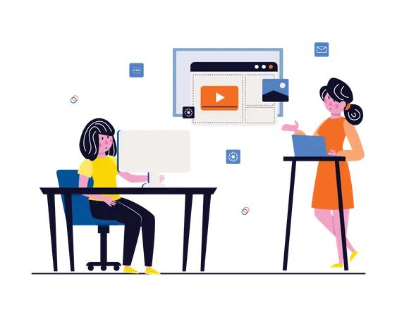 Female web developers working at office  Illustration