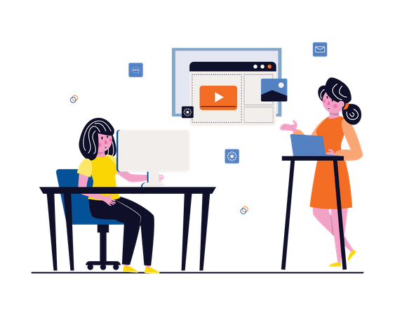 Female web developers working at office  Illustration