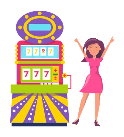 Female win on slot machine  Illustration