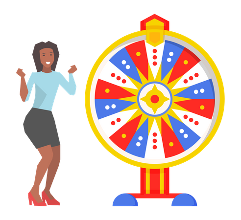 Female win on spinning wheel  イラスト