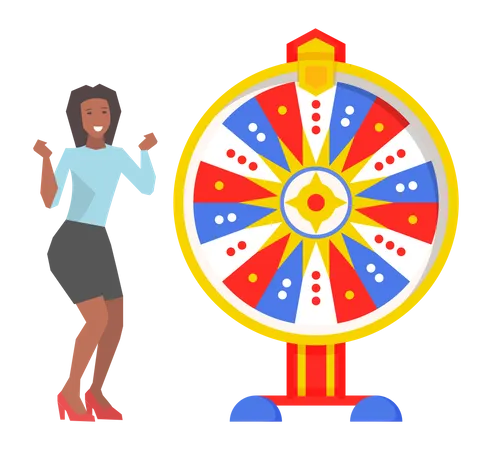 Female win on spinning wheel  Illustration