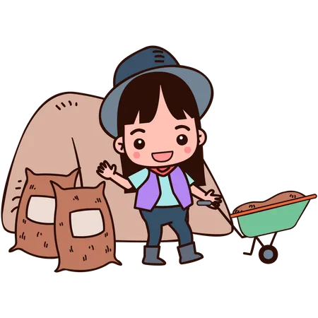 Female with agriculture seeds sack  イラスト