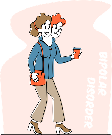 Female with Bipolar Mental Brain Disorder Illustration
