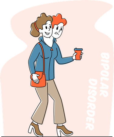 Female with Bipolar Mental Brain Disorder  Illustration