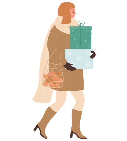 Female With christmas gift  Illustration