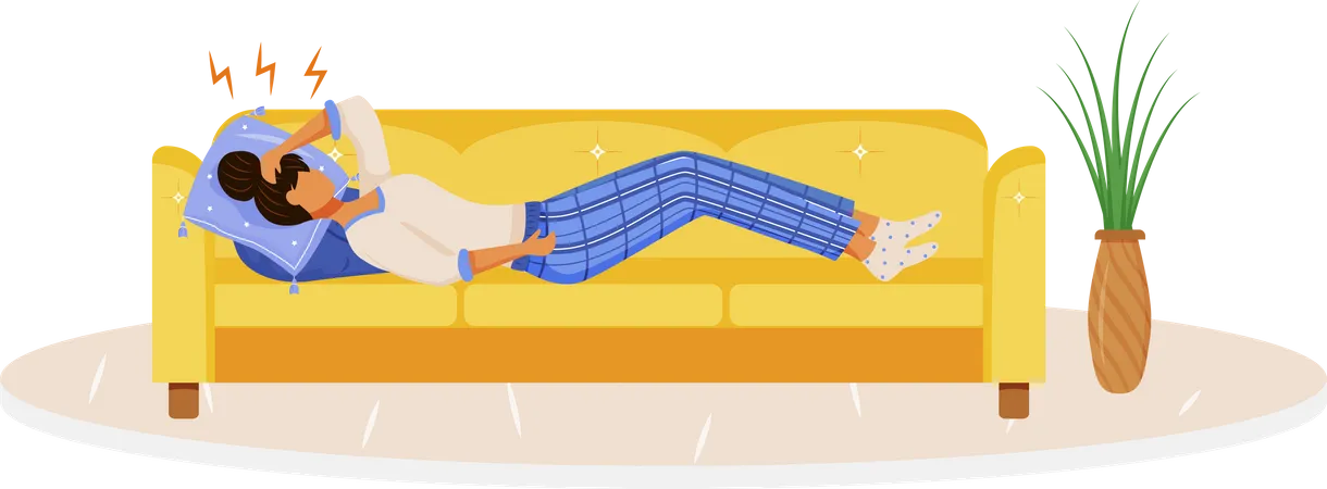 Female with chronic stress on couch  Illustration