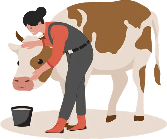 Female With Cow Vector Illustration Illustration For Website Landing Page Mobile App Poster And Banner Trendy Flat Vector Illustration Illustration