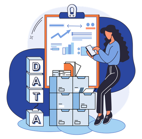 Female with Data analysis report  Illustration