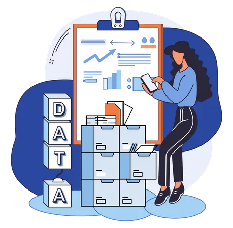 Female with Data analysis report  Illustration