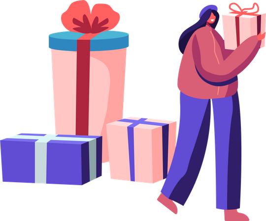 Female with Gift Box in Hands  Illustration
