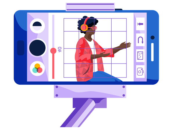 Female with headphone recording song  Illustration