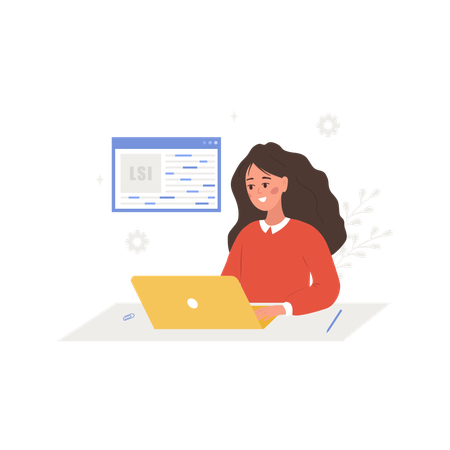 Female with laptop And word search optimization  Illustration