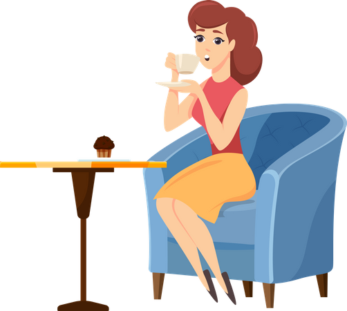 Female with Mug and Brownie in Coffeehouse  Illustration