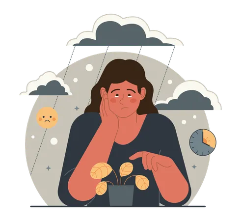 Female with seasonal affective disorder  Illustration