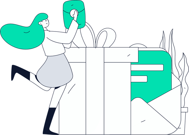 Female With Shopping Voucher  Illustration