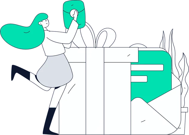 Female With Shopping Voucher  Illustration