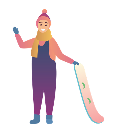 Female with snowboard  Illustration