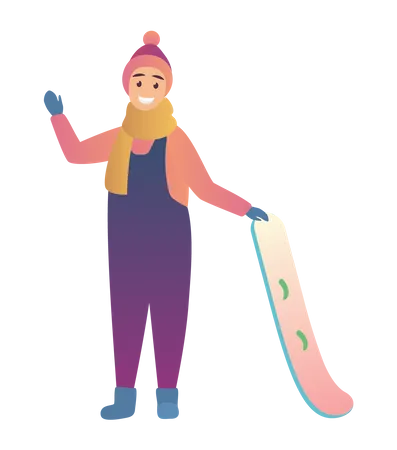 Female with snowboard  Illustration