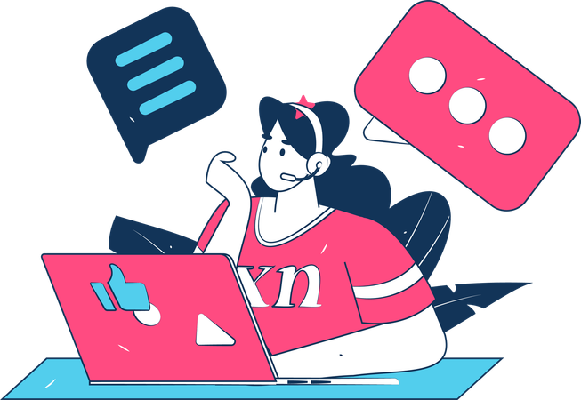 Female work as Online customer support  Illustration