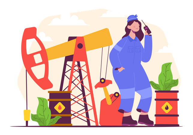 Female worker at oil industry Illustration