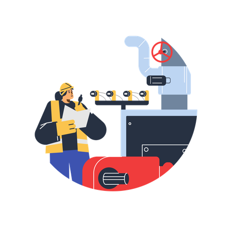 Female worker checking Boiler maintenance  Illustration