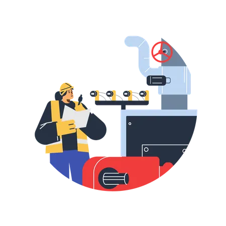 Female worker checking Boiler maintenance  Illustration