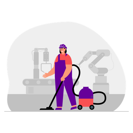 Female worker cleaning floor using vacuum cleaner Illustration