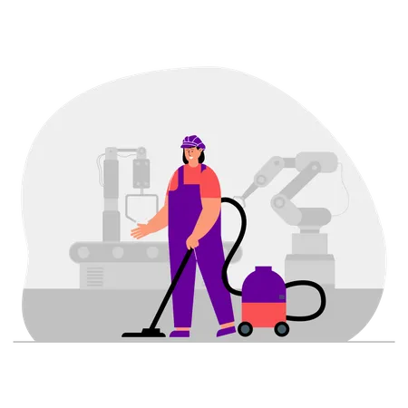 Female worker cleaning floor using vacuum cleaner Illustration