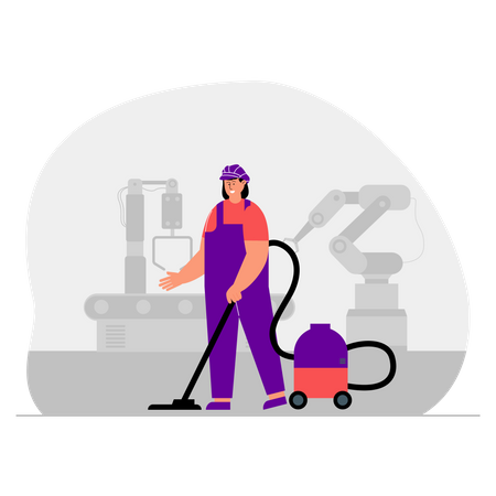 Female worker cleaning floor using vacuum cleaner  Illustration