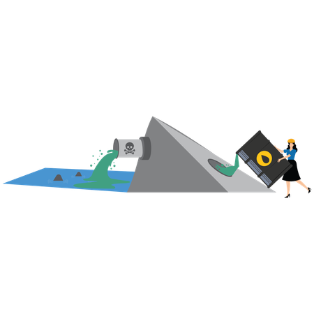 Female Worker dump radioactive waste into sea  Illustration