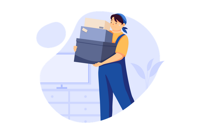 Female worker holding box  일러스트레이션