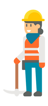 Female worker holding pickaxe  Illustration