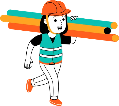 Female worker holding plastic pipes  Illustration