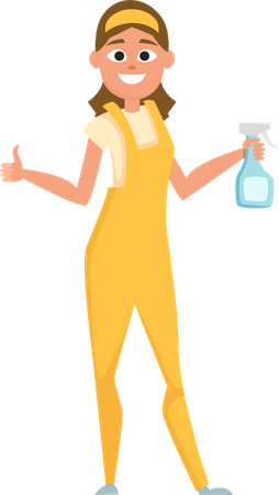 Female worker holding water spray  일러스트레이션