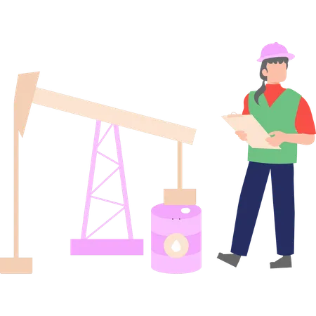 Female worker is working at an oil mining site  Illustration