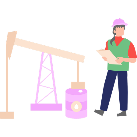 Female worker is working at an oil mining site  Illustration