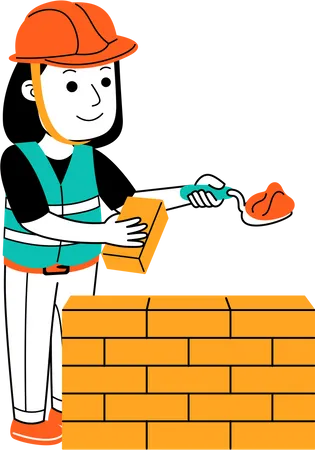 Female worker making bricks wall  イラスト