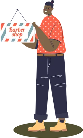 Female worker of barbershop holding signboard  Illustration