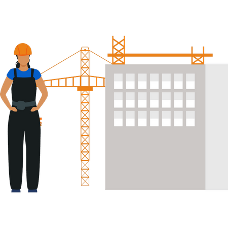 Female worker standing at construction site  Illustration