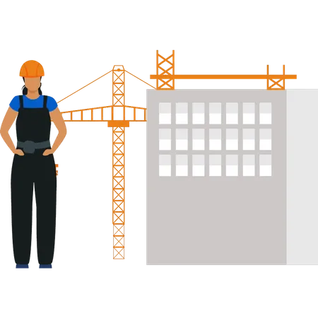 Female worker standing at construction site  Illustration