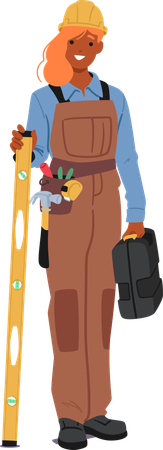 Female worker standing with construction tool  Illustration