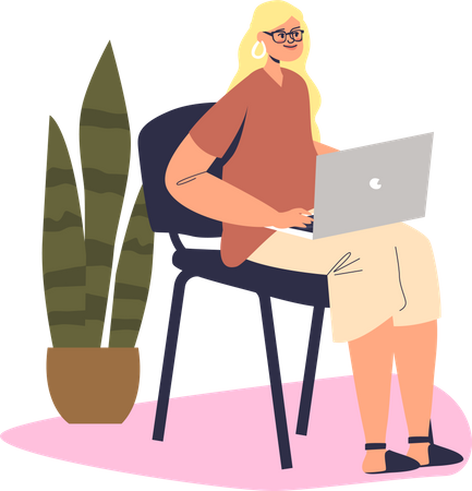 Female worker use laptop  Illustration