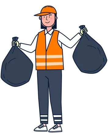 Female worker with garbage bag Illustration